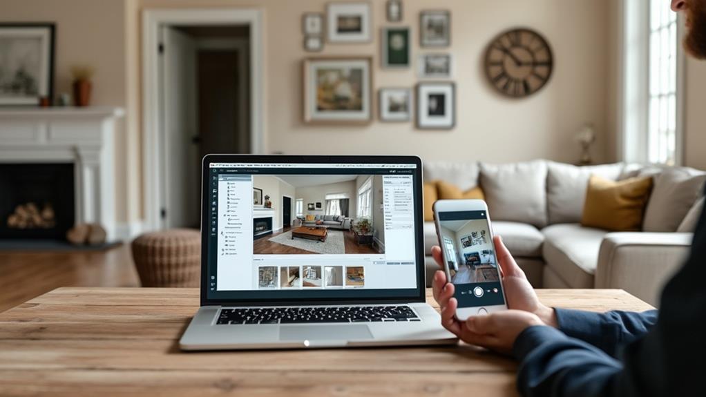 A person using a laptop and phone to plan a home renovation.